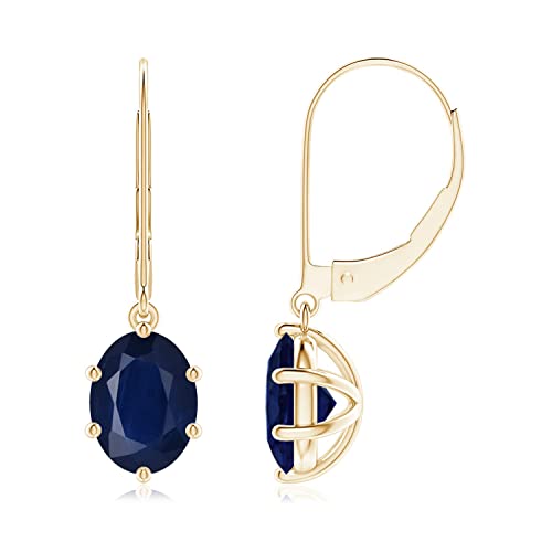 Angara Natural Blue Sapphire Drop Earrings For Women, Girls In 14K Yellow Gold (Grade-A | Gemstone Size-8X6Mm) | September Birthstone Jewelry Gift For Her | Birthday | Wedding | Anniversary #TOP12