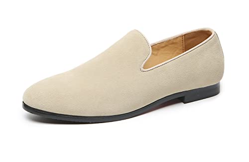 Mens Shoes Suede Slip-on Penny Loafers Casual Smoking Slippers Driving Dress Shoes Black Brown Ivory Khaki