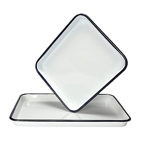 1PCS Handcrafted Vintage Tray White Enamel Home Cake Oven Baking Tray Square Retro Plates (16CMX22CMX3CM)