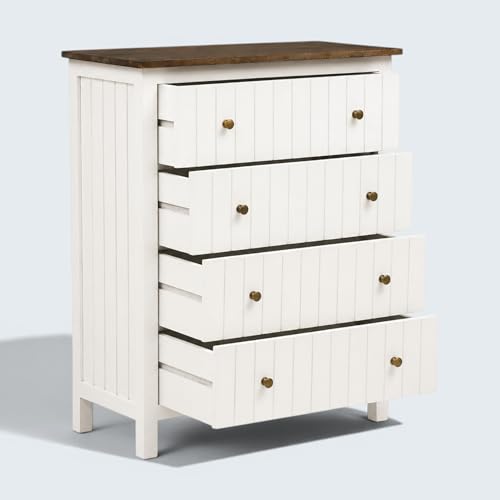 Image of Solid Wood Madrid Chest of Drawers | Drawer Chest with 4 Drawers | Wooden Drawer Storage Cabinet | Finish- White