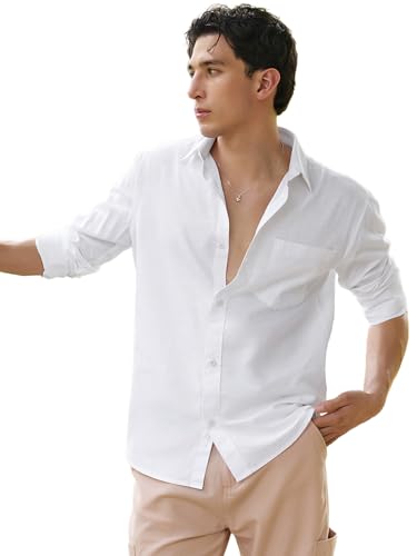Image of Bewakoof Mens Solid Regular Fit Full Sleeve Collar Cotton Linen Blend Shirt