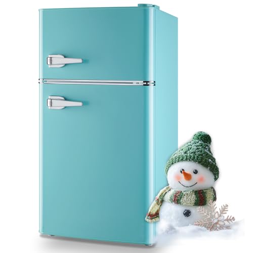 TACOOL Small Refrigerator with Freezer Double Door Mini Fridge Adjustable Glass Shelves, Detachable...