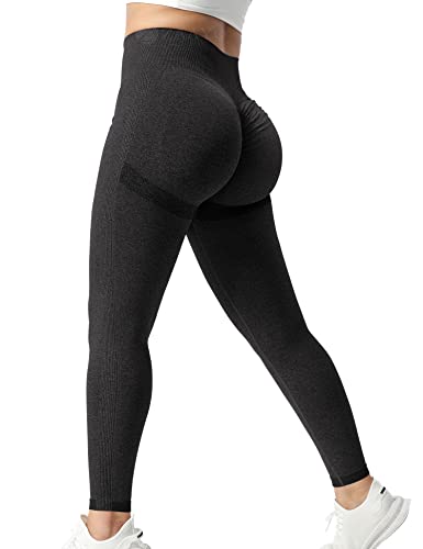 ZAAYO Damen Sport Gym Leggings Scrunch Butt Lifting Push Up Seamless Yoga Pants Fitness Workout Leggings Carbon Black XS