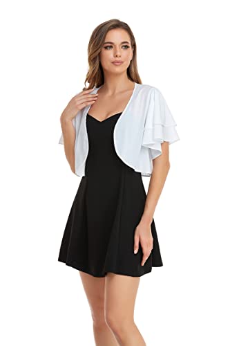 Women Short Sleeve Shrug Cropped Bolero Open Front Chiffon Cardigan For Evening Dress(White,Xl) #TOP2