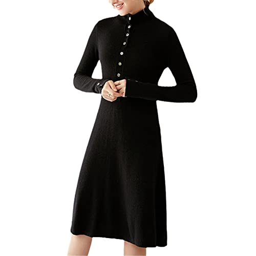 Robe longue en tricot pour femme en maille noire col revers chaude et chic