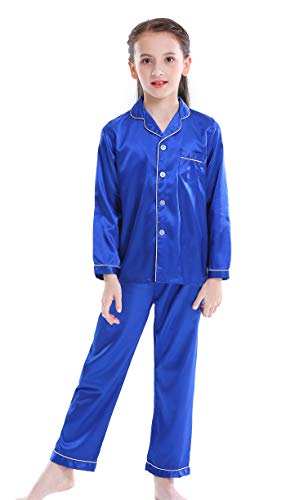 Girls Boys Satin Long Sleeve Button-Down Pajamas Set Sleepwear Loungewear2