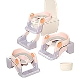 JoFist 3in1 子供用補助便座 ステップ付きトイレトレーナー 折りたたみ式 おまる ハンドル付き アラウーノ対応 尿しぶき防止 取外し可能で簡単組立 (ピンク)