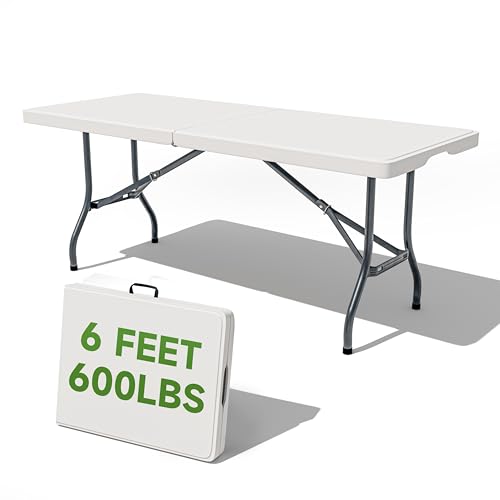 Ortus Collective Folding Table 6 Foot - Heavy Duty 600LBS Capacity, Sturdy & Foldable Design with Safety Lock - Portable Tables Folding for Camping, Party, Indoor & Outdoor Use, 1 Pack