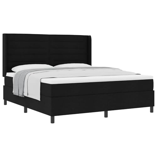 vidaXL Cama Box Spring con colchón tela negro 180x200 cm