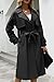 Bellivera Women Trench Coat Long Jacket Faux Leather Classic Lapel Belt Loose Overcoat 2225 Black XL