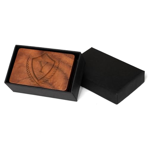 Image of Mens Initial Cufflinks and Tie Clip A-Z Alphabet Letter Black Stainless Cuff Links Tie Bar with Engraved Walnut Wood Box Groom Groomsman Wedding Set
