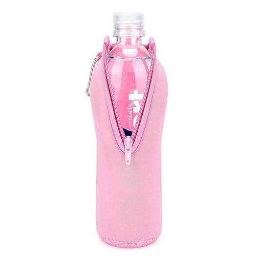Linkidea Disposable Water Bottle Sleeve Compatible with Smartwater 16.9/20Fl Oz Evian 16.9Fl Oz Insulated Neoprene Plastic Bottled Water Cover Holder with Lockable Zipper Pink