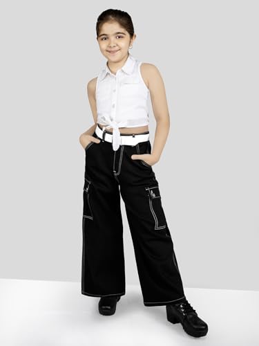 Image of Naughty Ninos Girls Comfort Fit Black Denim Cargo Pants for 5 to 15 Years