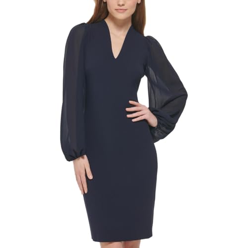 Image of Vince Camuto Women's Stretch Crepe Bodycon Dress with Chiffon Balloon Sleeves
