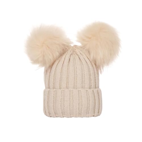 Baby Unisex Faux Fur pom pom hat (Beige)