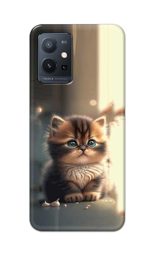 Image of PRINTFIDAA Printed Hard Back Cover Case for Vivo T1 5G Back Cover (Cute Cat) -112