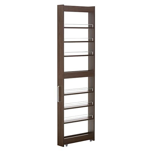 ぼん家具 [完成品] すき間収納 日本製 キャスター付き 幅10cm ワゴン ハイタイプ ストッカー スリムラック 調味料ラック ウォールナット