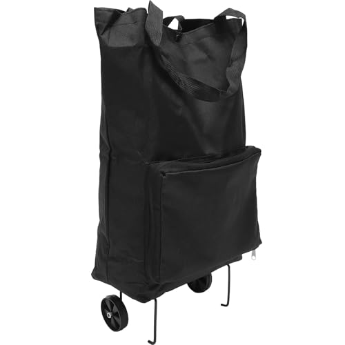 HOMSFOU Bolsa de Supermercado Plegable con Ruedas Negra, Carrito Portátil de Compras Reutilizable, Gran Capacidad para Hogar y Exteriores, Bolsa de Almacenamiento Fácil de Transportar