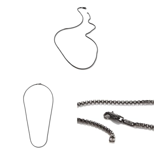 MEN's Classic Chain Silver 2.7mm Box Chain Necklace with Satin Matte Black Rhodium2