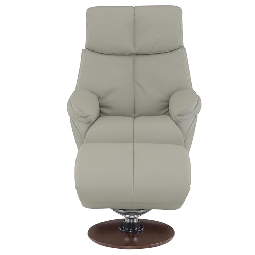 Sillón tapizado de cuero gris con otomán marrón miniatura 4