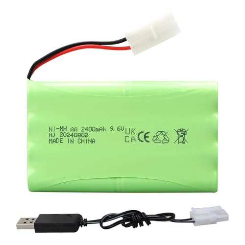 Pack de Batterie NiMH Rechargeable MXJFYY 9,6 V 2400 mAh, Batterie Compatible avec Voitures Jouets télécommandées/RC, Buggy, Bateaux, hélicoptères,...