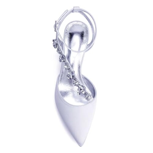 Pointed Toe Strappy Sandals For Women, Closed Toe Low Heel Women Bridal Shoes, Satin Wedding Bridal Court Shoes With Rhinestones4