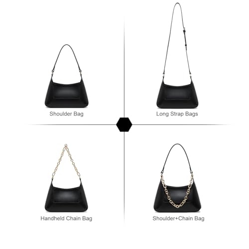 Image of Genuine Leather Hobo Bag for Women, Crossbody Purse with Adjustable Shoulder Strap and Detachable Chain Strap (Brown)