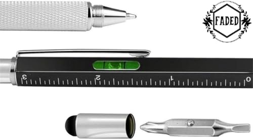Image of Faded 6-in-1 MultiTool Pen Set | All-in-One Ballpoint Pens with Stylus, Ruler, Level, Flat & Phillips Screwdrivers | Compact & Versatile Tool Pens (Pack of 2)