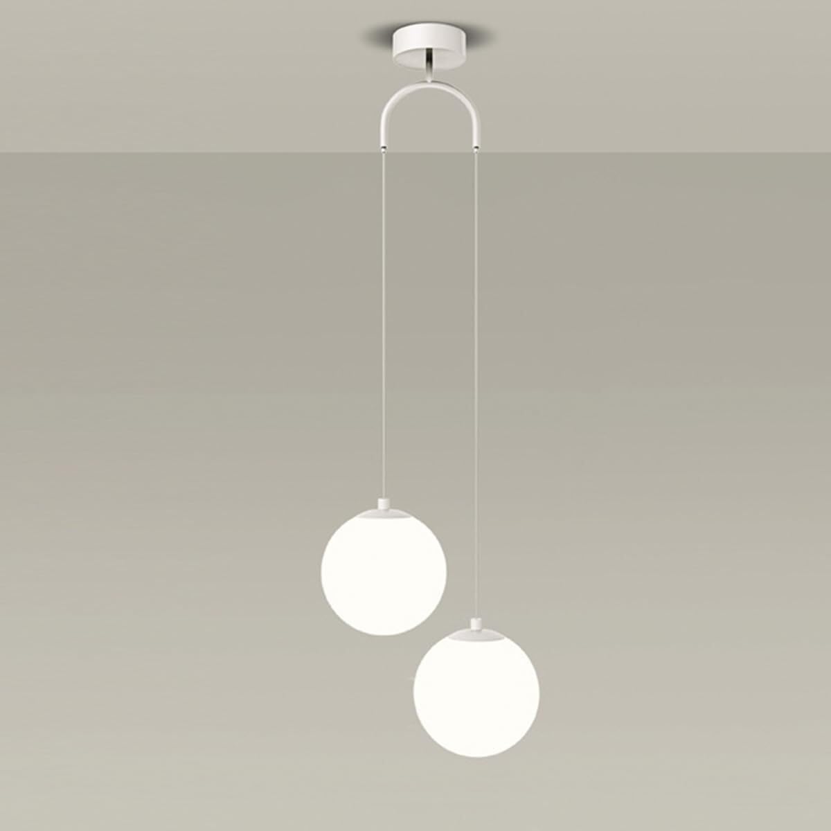 Vfdaswqq White Lamp, Modern 2-Light Globe Bedside Chandelier Led 24W Glass Pendant Lamp(White)