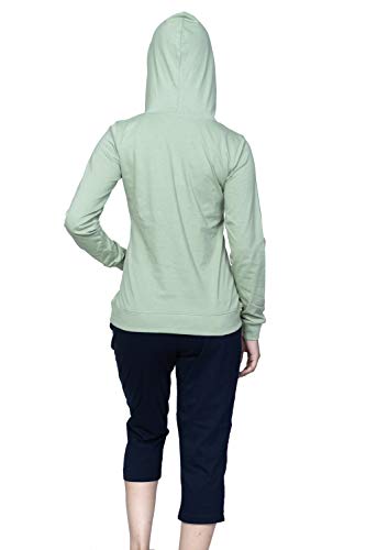 Image of Women's Embroidered /Printed Cotton Hooded Full Sleeve Grey Top and Black Capri Set (Medium)