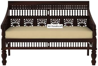 Solid Sheesham Wood Sofa Set for Living Room | Sofas | Wooden Sofa Set (Walnut & Cream, 3+1+1 Seater)