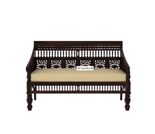 Solid Sheesham Wood Sofa Set for Living Room | Sofas | Wooden Sofa Set (Walnut & Cream, 3+1+1 Seater)