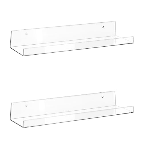 Viymgit 2 Pack Acrylic Shelves, Self-Adhesive 15" Floating Shelf Wall Mount for Home Organization & Wall Decor, Display Ledge Shelves for Bathroom, Living Room, Bedroom, and Kitchen