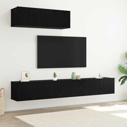 SKM Ensemble de Meuble TV 3 pcs Chêne Noir 200 x 30 x 30 cm,Meubles,Meubles TV,Noir,42.25KG,3332502