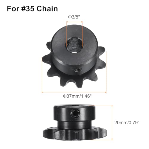 Image of uxcell #35 Chain Roller Sprocket B Type, 3 /8 inch Bore 11 Tooth Single Strand Chain Sprocket, Carbon Steel, Keyway with Set Screws