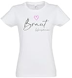 Personalisiertes JGA T-Shirt Frauen, Braut & Team Braut mit Wunschnamen, Junggesellinnenabschied Shirt, Hochzeit Geschenk für die Braut Brautjungfern Trauzeugin