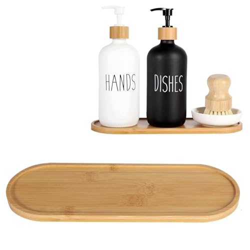 Bamboo soap Dispenser Tray, Bathroom Countertop T ray Kitchen T ray Bamboo T ray Sink Tray Dresser Jewelry Ring Dish, Comestic Holder Bathtub Organizer, Ideal for Jewelry, Cosmetics? 24 × 8 cm?