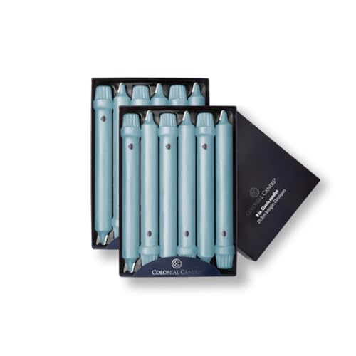 Image of Colonial Candle Unscented Taper Candle, Classic Collection, Coastal Blue, 8 in, Pack of 12 - Up to 6 Hours Burn