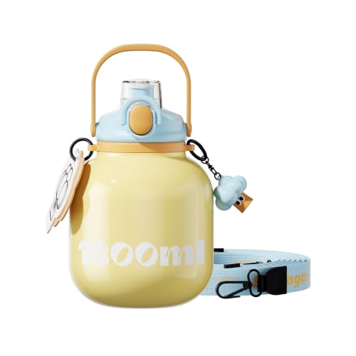 Sidagar 60oz Insulated Water Bottle with Handle, Sports Bottle, Yellow
