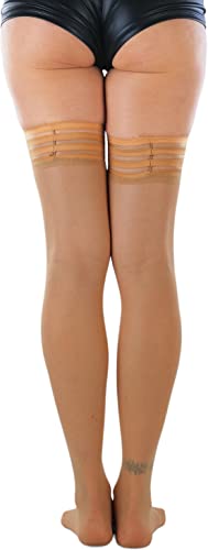 Image of ToBeInStyle Women's Modern Thin Tripple Striped Opaque Thigh High Stocking