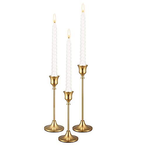 PNAVMG Gold Candlestick Holders Taper Candle Holder - Set of 3 Pcs Brass Gold Candle Stick Holder Centerpieces Decorations for Table, Mantel, Wedding, Dinning, Party(Candles not Include)
