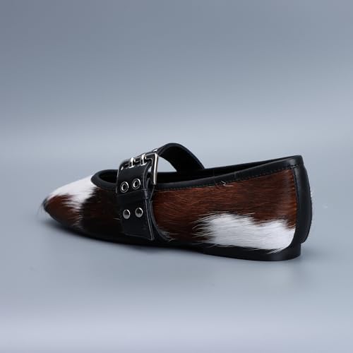 CKS Women's Mary Jane Ballet Flats Square Toe,Adjustable Buckle Strap, Memory Foam Comfort, Leather-Lined Calf Hair Dress Shoes4