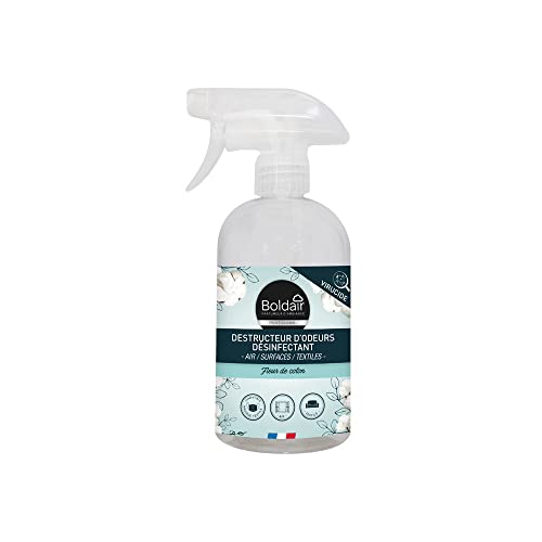 BOLDAIR - Destructeur d'odeurs désinfectant - Désinfecte air, surfaces et textiles - Fleur de coton - 500ml - Fabrication Française
