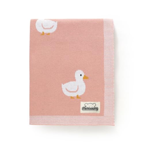 Image of mimixiong Baby Blanket Knit Receiving Boys Girls Blanket Soft Cotton Neutral Blanke for Swaddle Crib Stroller with Cute Sheep (Pink-Duck, 30x40 Inch (Pack of 1))