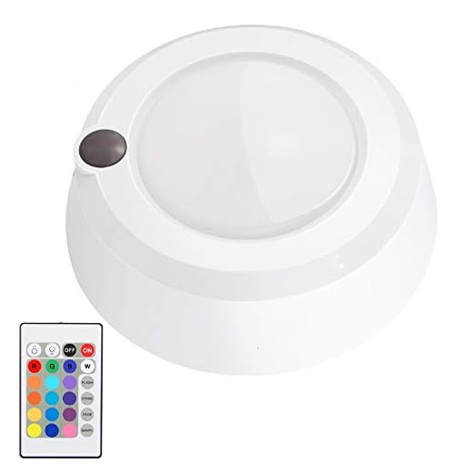 LUXSWAY Battery Powered Ceiling Light, Dimmable Shower Light with Remote, 16 RGB Colored Changing Mood Light, Wireless Overhead Light for Shower Bedroom Bathroom Closet Hallway -300Lumen 5.67In