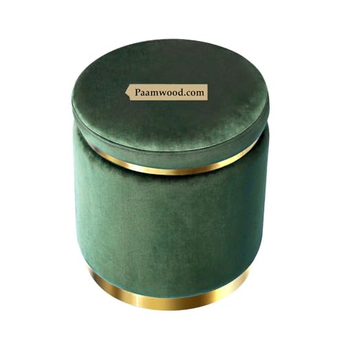 Image of Paamwood Velvet Sitting Stool - Luxurious Ottoman Footrest for Bedroom & Living Room, Wooden Sofa Side Stool, Makeup Chair, Pouf for Home & Office Decoration (Green Pack of 6)