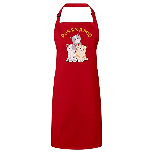 Tablier cuisine chat pyramide rouge Fabulous ajustable avec poche pour cuisinier et pâtissier