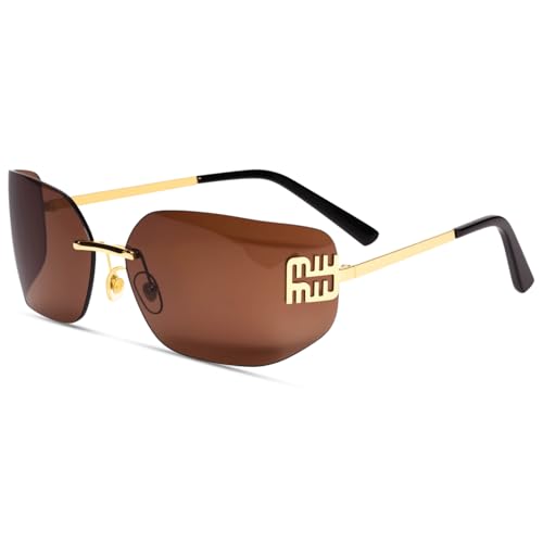 AICase Futuristic Rimless y2k Sunglasses for Women Men Fashion Wrap Around Frame 2025 Trendy Chic Shield Frameless Miu Designer Sunnies UV400 Protection