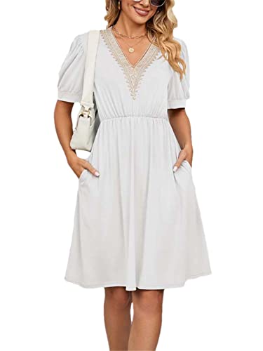 Robe d'été courte blanche en dentelle XL fluide pour femme
