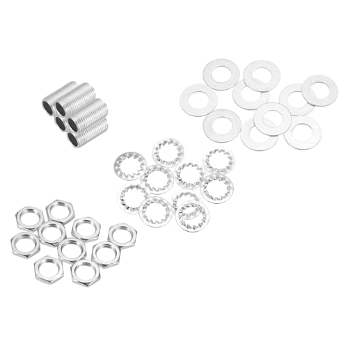 Image of MECCANIXITY 35Pcs 0.8 inch Lamp Pipe Nipples Kit with Hex Nuts Washers, M10 Fine Threaded Hollow Tube Repair Hardware Fasteners Assortment for Assembly Chandelier Ceiling Lamp DIY, Silver
